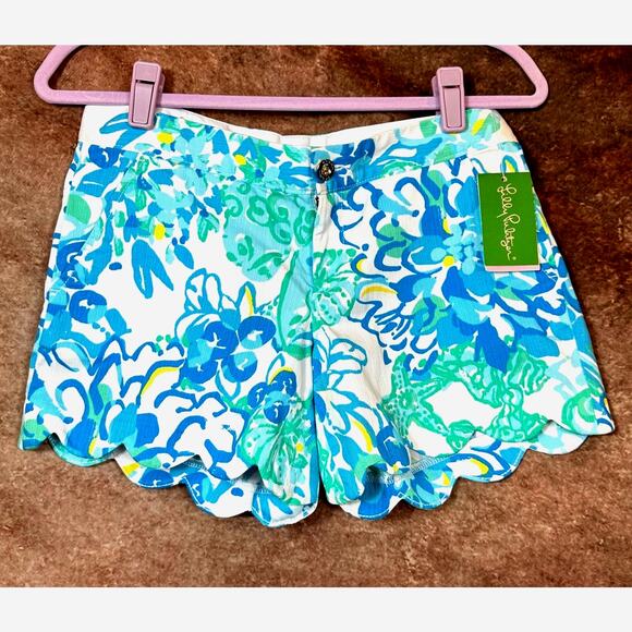 Lilly Pulitzer Buttercup Scalloped Short In A Pinch Blue Floral size 0 - Picture 1 of 8